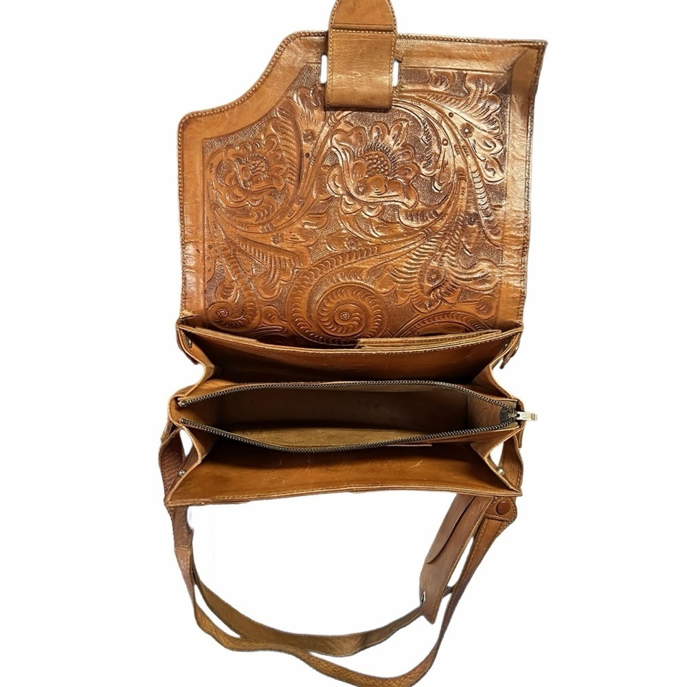 Vintage Mexican Tooled Leather Organizer Crossbody Boho Western Floral Purse Bag - Picture 13 of 13